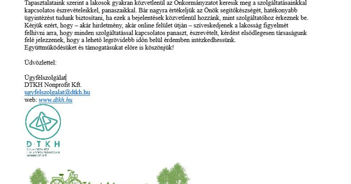 Tájékoztatás hulladék elszállításról