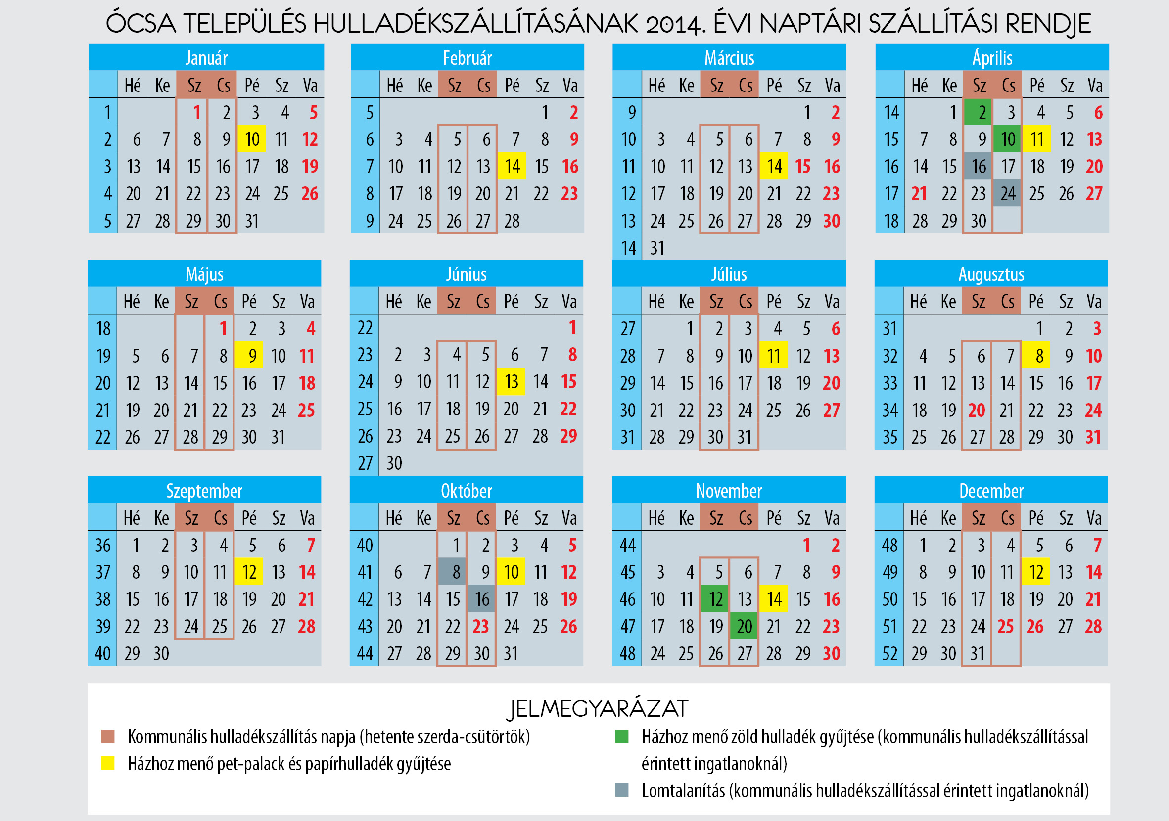 Hulladékszállítási naptár 2014